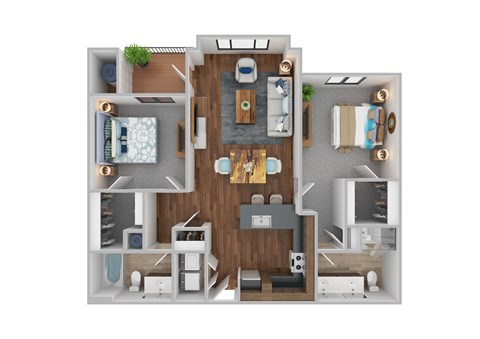 Floor plan for 2 beds, 2 baths, 1190 sqft
